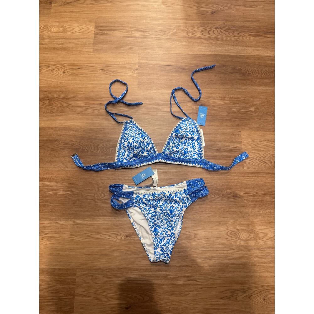 CUPSHE NWT Blue Boho Halter Bikini Set Size Large - Picture 7 of 10